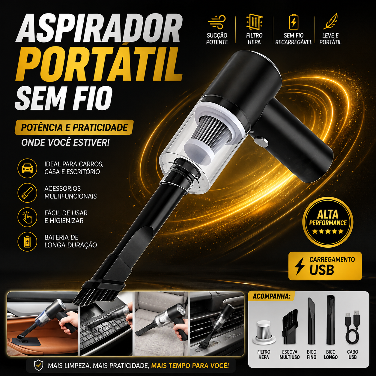 Aspirador de Pó Automotivo Portátil