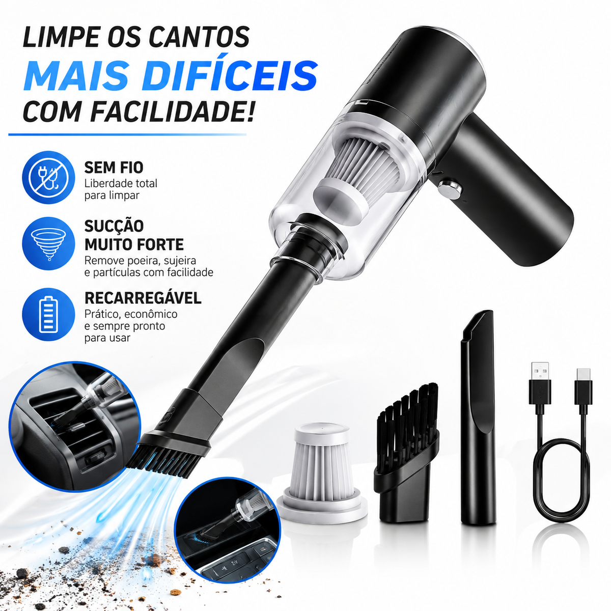 Aspirador de Pó Automotivo Portátil